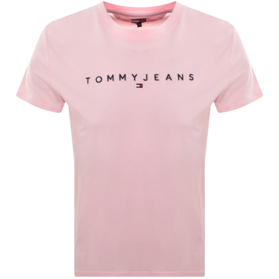 Image number 1 for Tommy Jeans Linear Logo T Shirt Pink