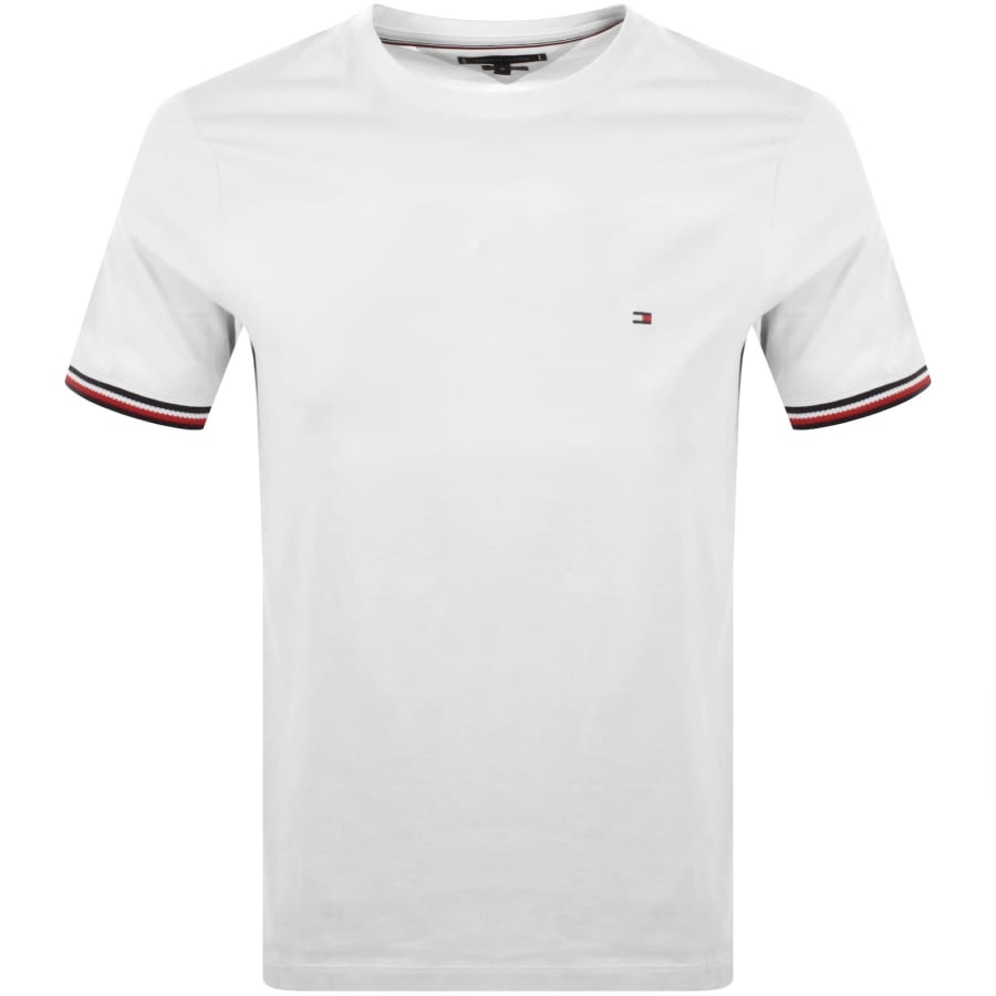 Image number 1 for Tommy Hilfiger Global Stripe Cuffs T Shirt White