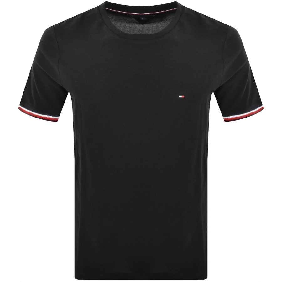 Image number 1 for Tommy Hilfiger Global Stripe Cuffs T Shirt Black