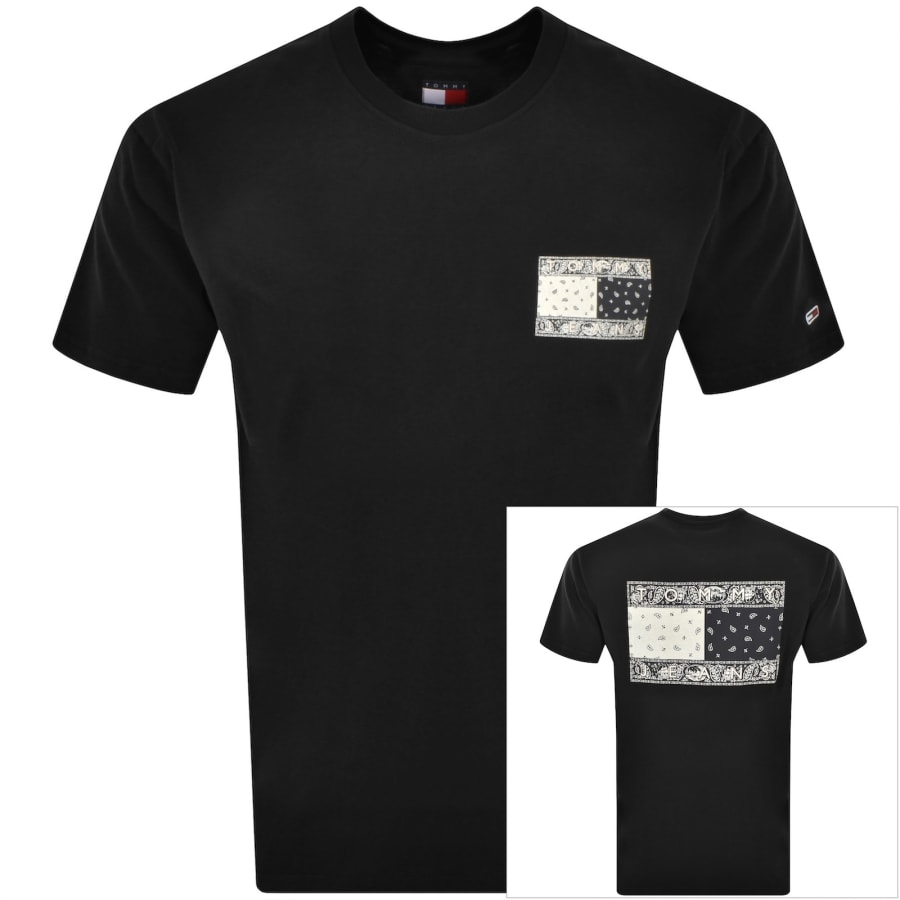 Image number 1 for Tommy Jeans Paisley Flag Logo T Shirt Black