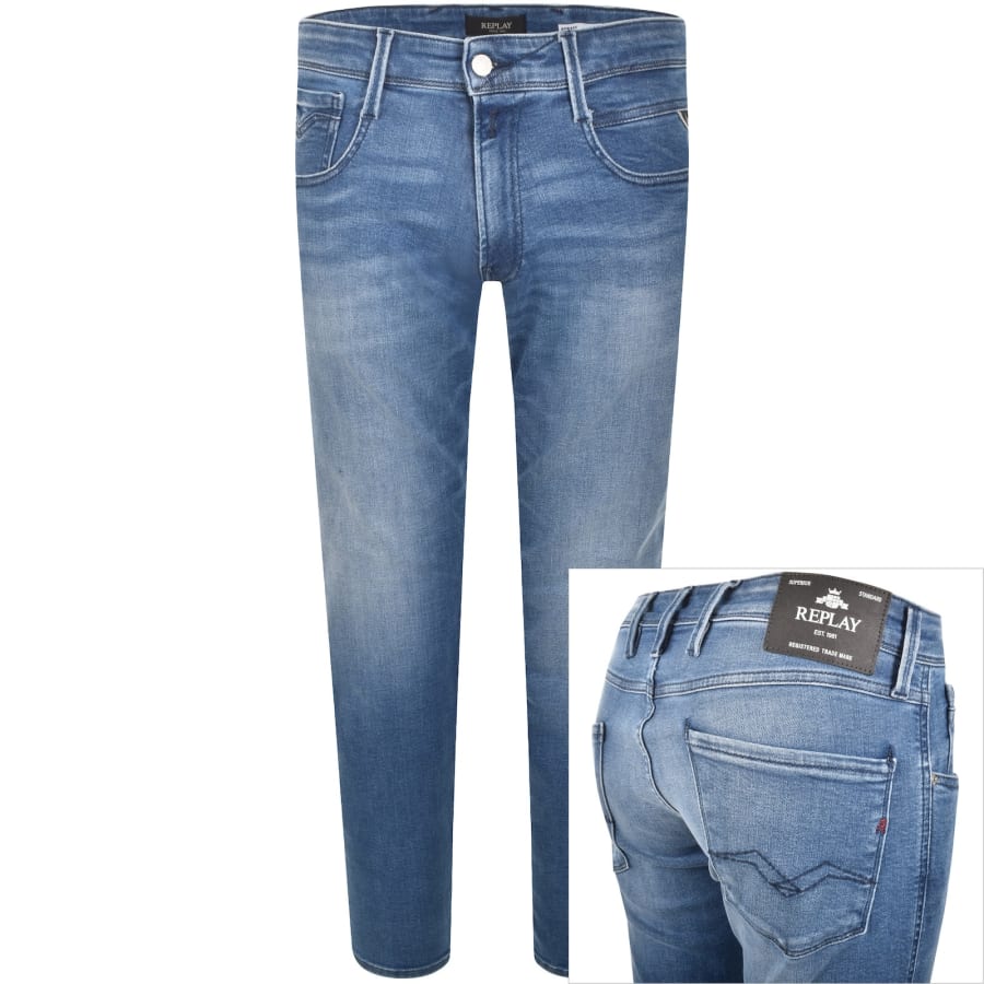 Image number 1 for Replay Anbass Slim Fit Mid Wash Jeans Blue