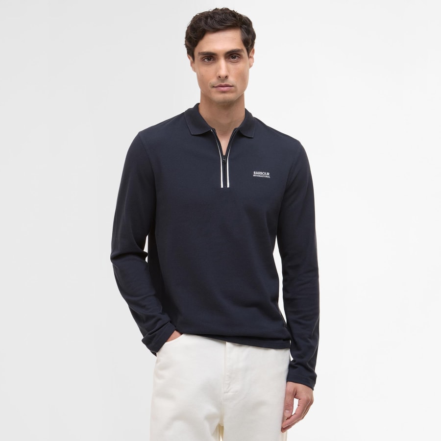 Image number 5 for Barbour International Marshall Zip Polo Navy