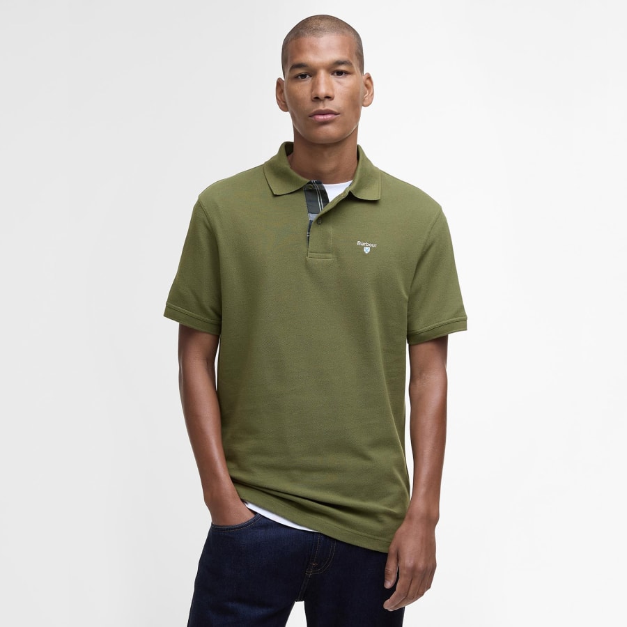 Image number 5 for Barbour Tartan Pique Polo T Shirt Green