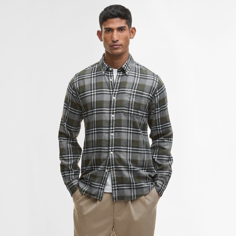 Image number 5 for Barbour Fallbay Checked Tailored Shirt Grey