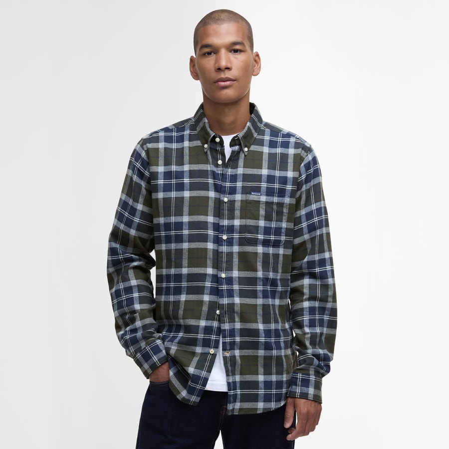 Image number 5 for Barbour Rasay Tailored Tartan Shirt Navy