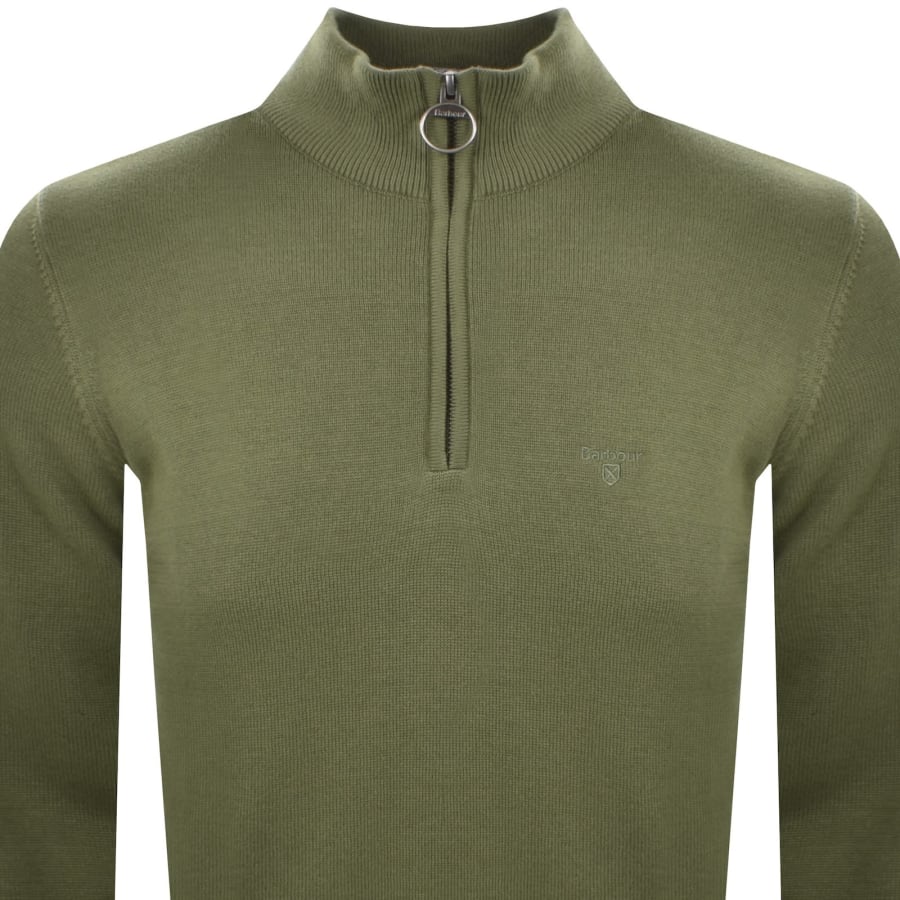 Image number 2 for Barbour Half Zip Knit Jumper Green