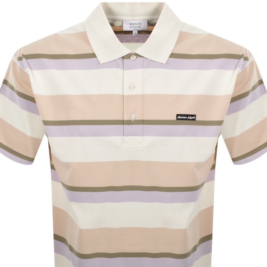 Image number 2 for Maison Kitsune Stripe Polo T Shirt Cream