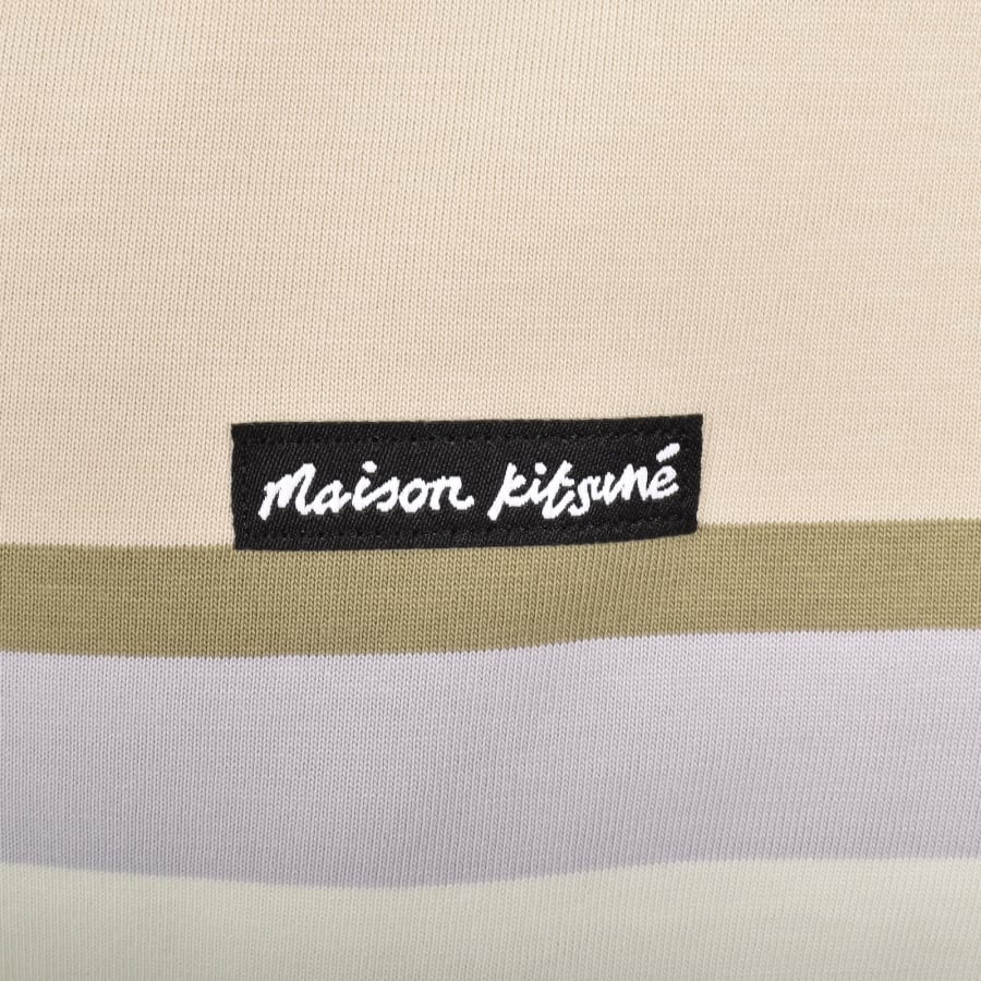 Image number 3 for Maison Kitsune Stripe Polo T Shirt Cream