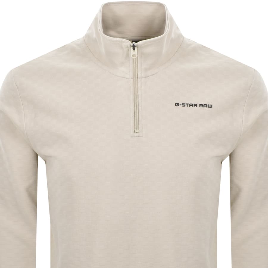 Image number 2 for G Star Half Zip Chequered Tweeter Sweatshirt Beige