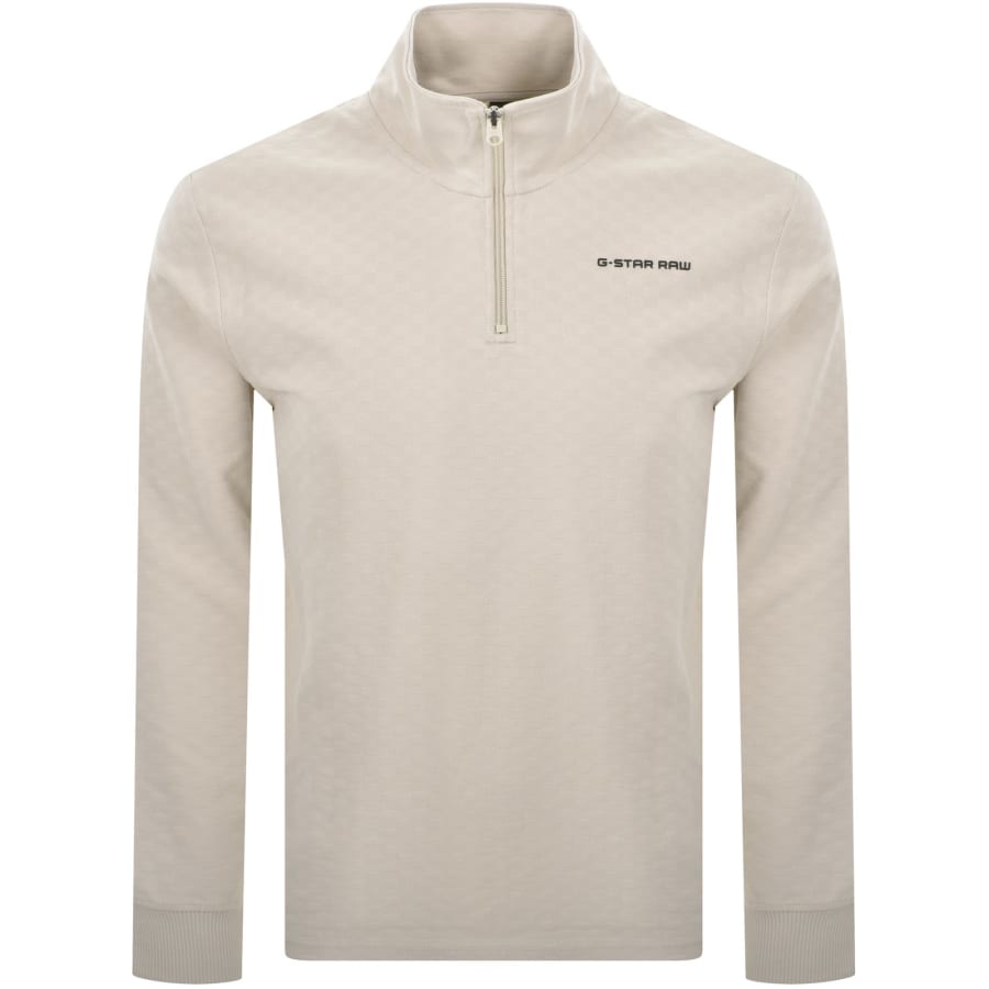 Image number 1 for G Star Half Zip Chequered Tweeter Sweatshirt Beige