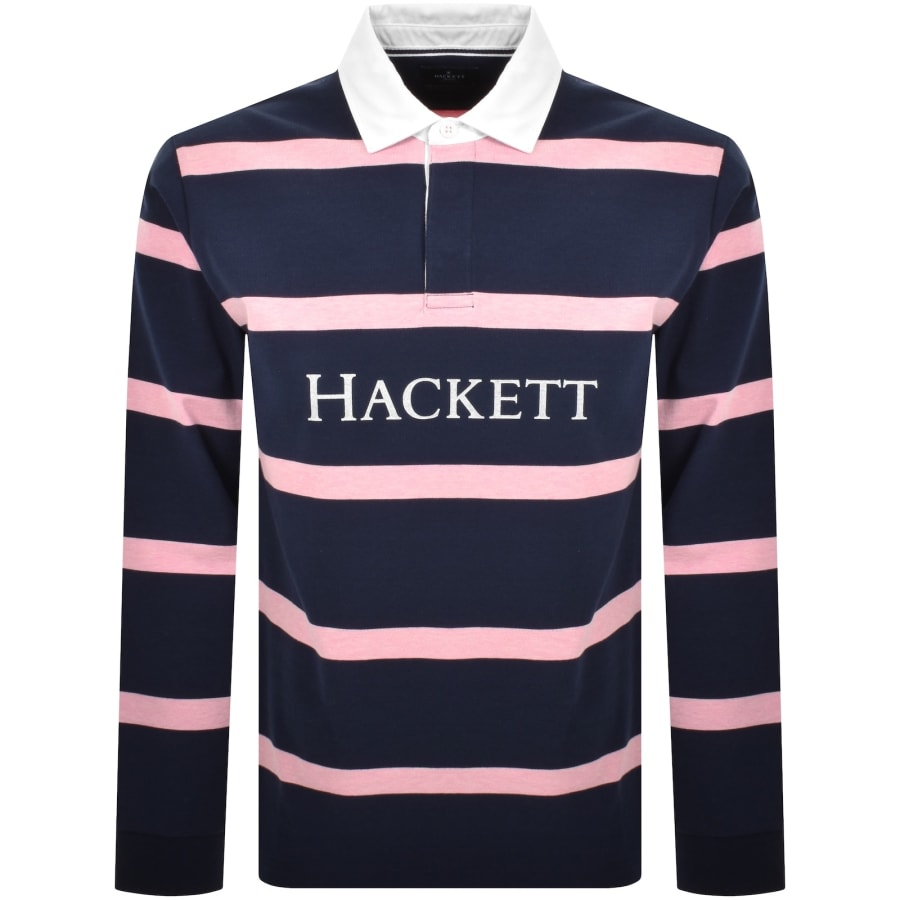 Image number 2 for Hackett Striped Polo T Shirt Ink Blue