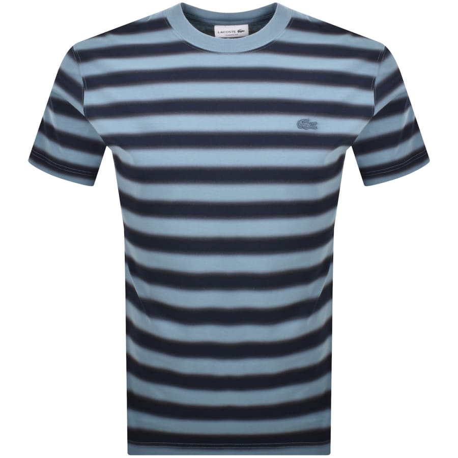 Image number 1 for Lacoste Striped Crew Neck T Shirt Blue