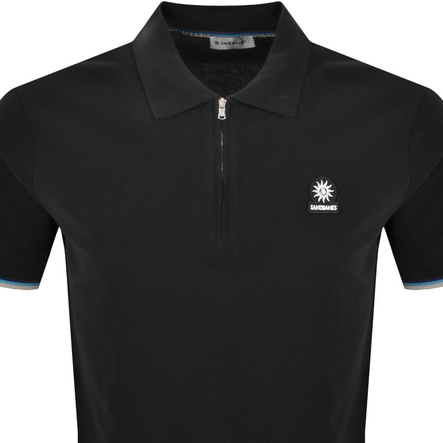 Image number 2 for Sandbanks Zip Logo Polo T Shirt Black