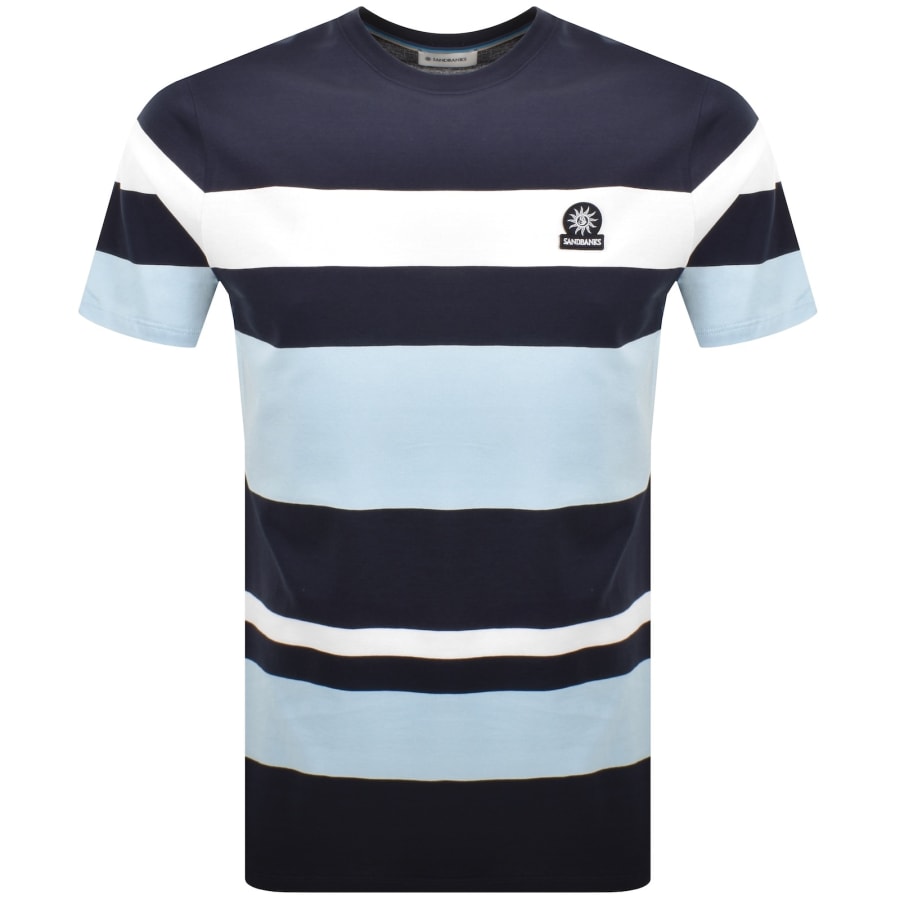 Image number 1 for Sandbanks Badge Stripe T Shirt Navy