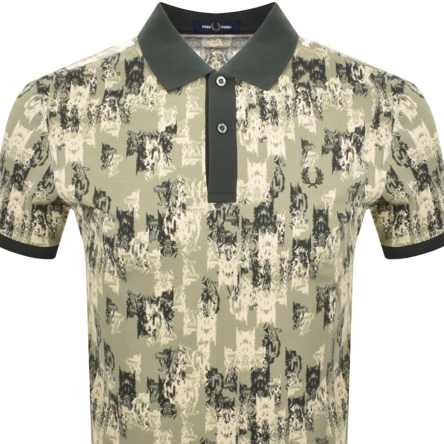 Image number 2 for Fred Perry Print Polo T Shirt Green