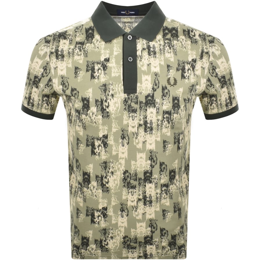 Image number 1 for Fred Perry Print Polo T Shirt Green