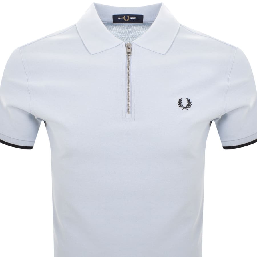 Image number 2 for Fred Perry Zip Neck Crepe Polo T Shirt Blue