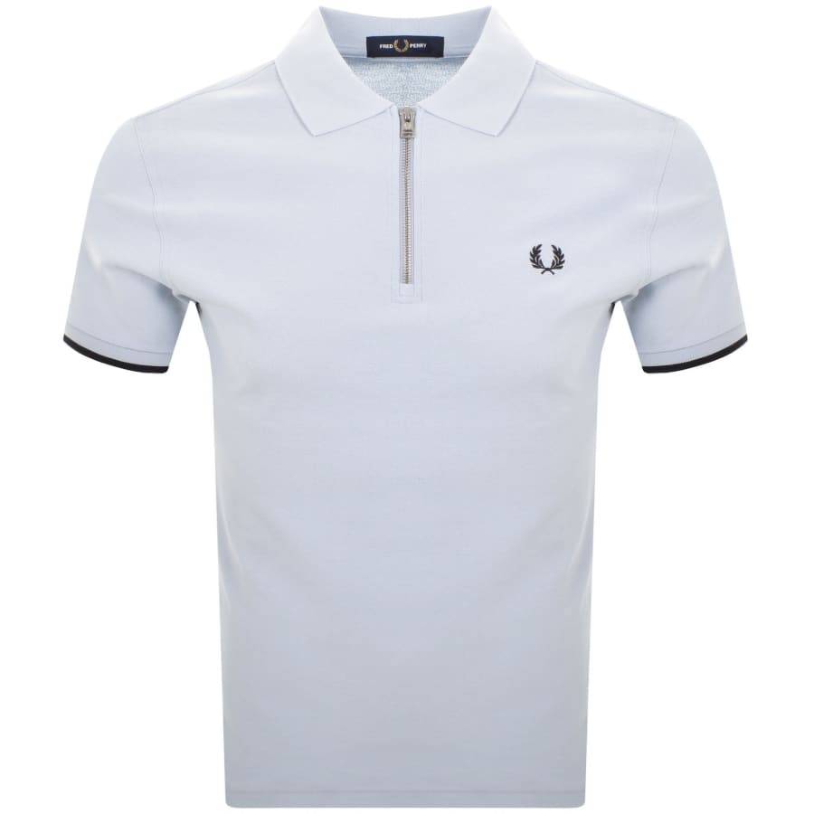Image number 1 for Fred Perry Zip Neck Crepe Polo T Shirt Blue