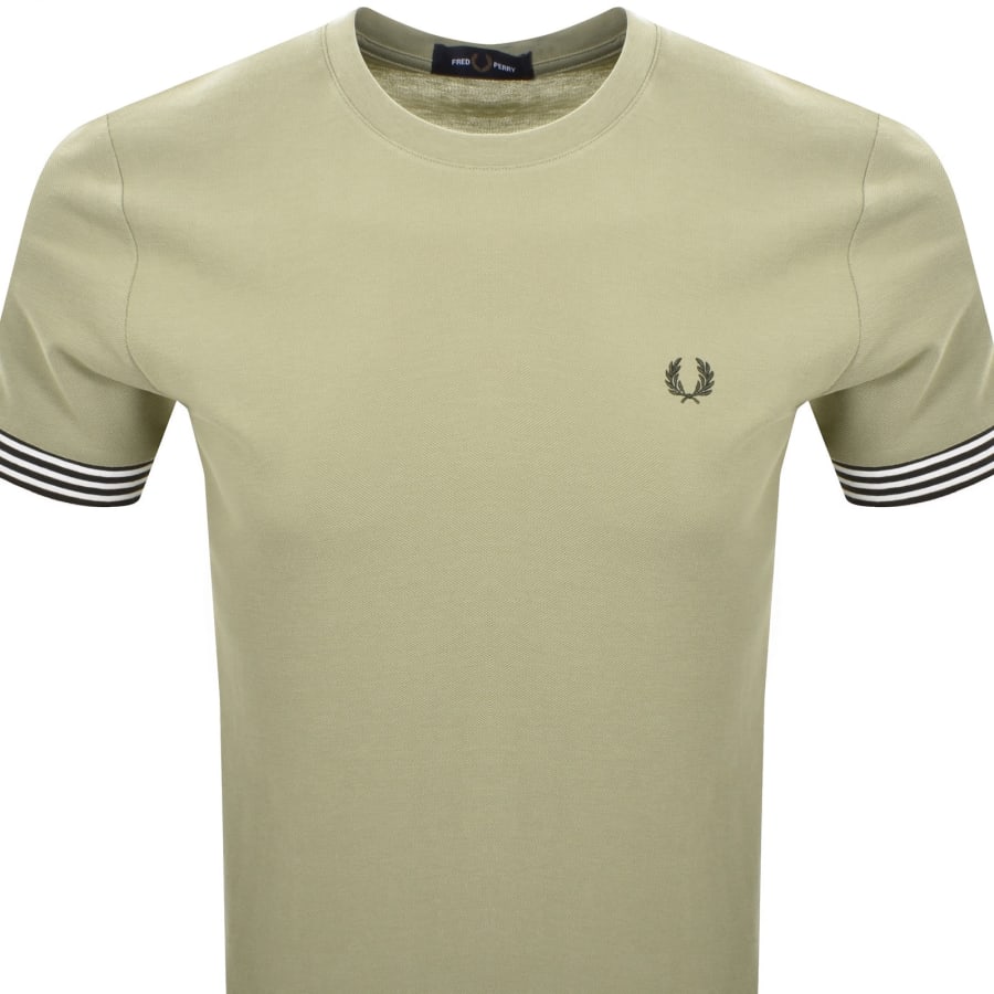 Image number 2 for Fred Perry Striped Cuff T Shirt Green