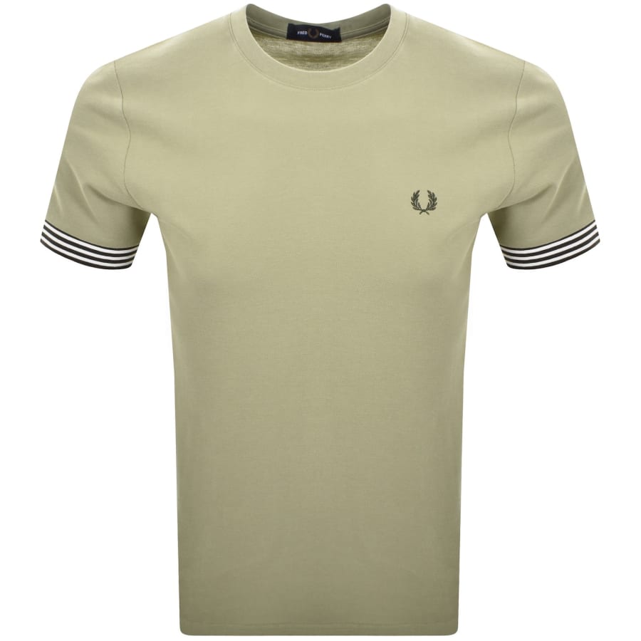 Image number 1 for Fred Perry Striped Cuff T Shirt Green
