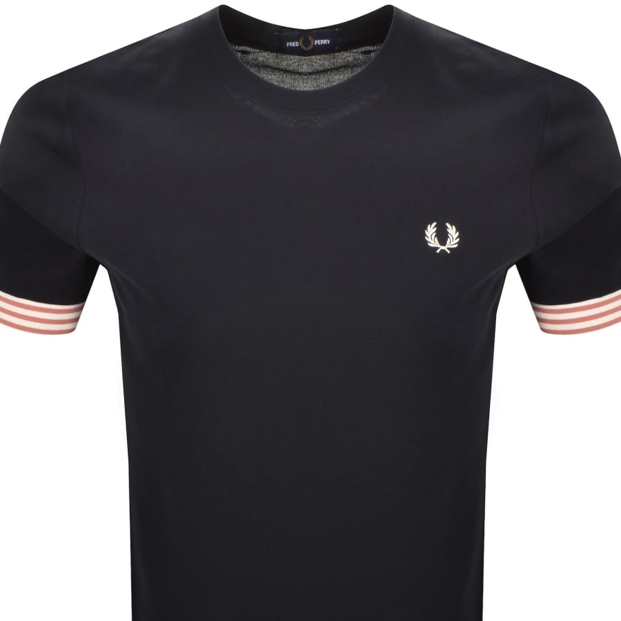 Image number 2 for Fred Perry Striped Cuff T Shirt Navy
