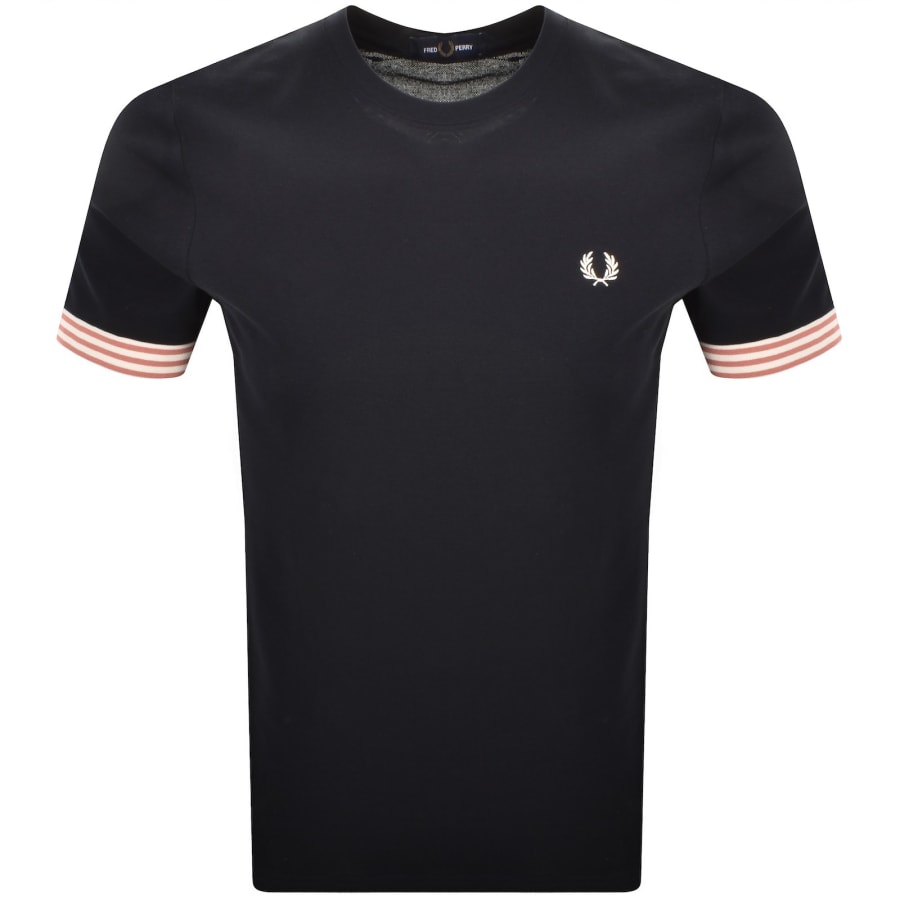 Image number 1 for Fred Perry Striped Cuff T Shirt Navy