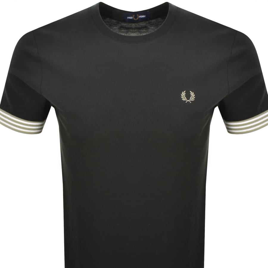 Image number 2 for Fred Perry Striped Cuff T Shirt Green