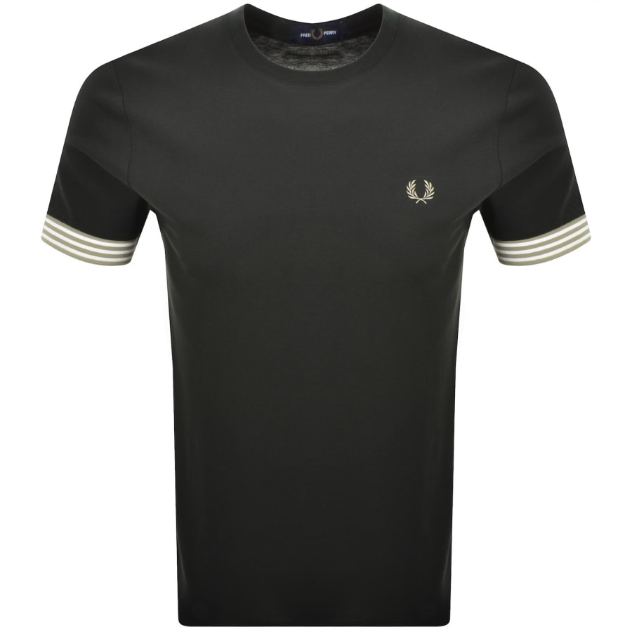 Image number 1 for Fred Perry Striped Cuff T Shirt Green