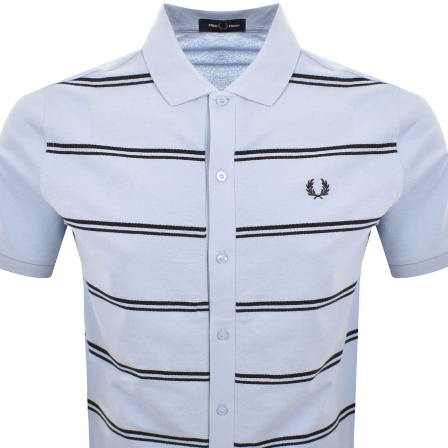 Image number 2 for Fred Perry Stripe Button Through Polo T Shirt Blue