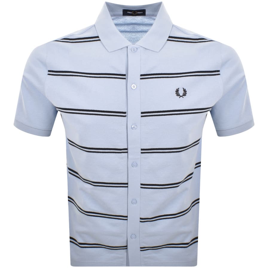 Image number 1 for Fred Perry Stripe Button Through Polo T Shirt Blue