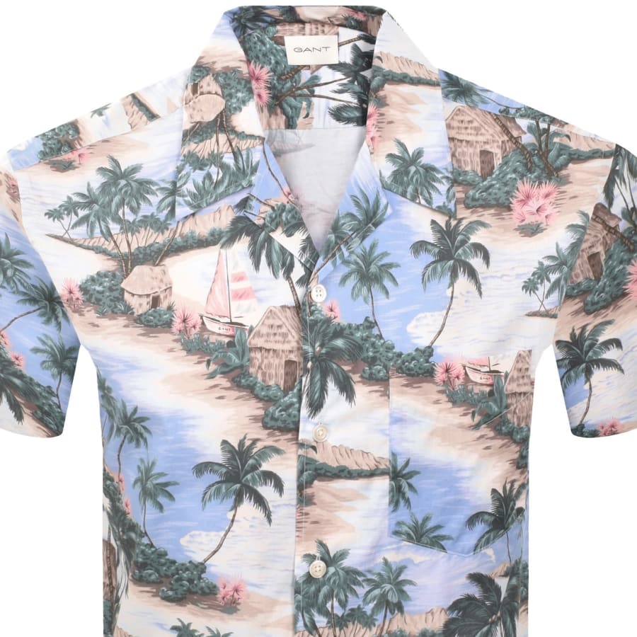 Image number 2 for Gant Island Print Short Sleeve Shirt Blue