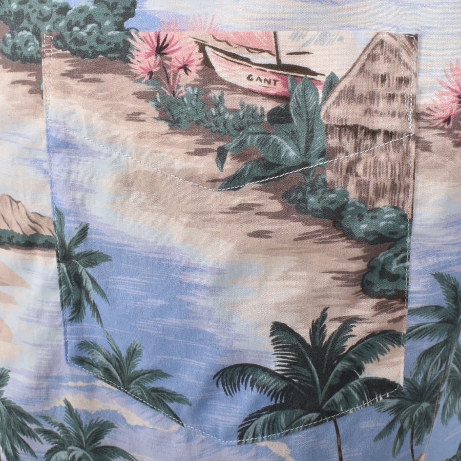 Image number 4 for Gant Island Print Short Sleeve Shirt Blue