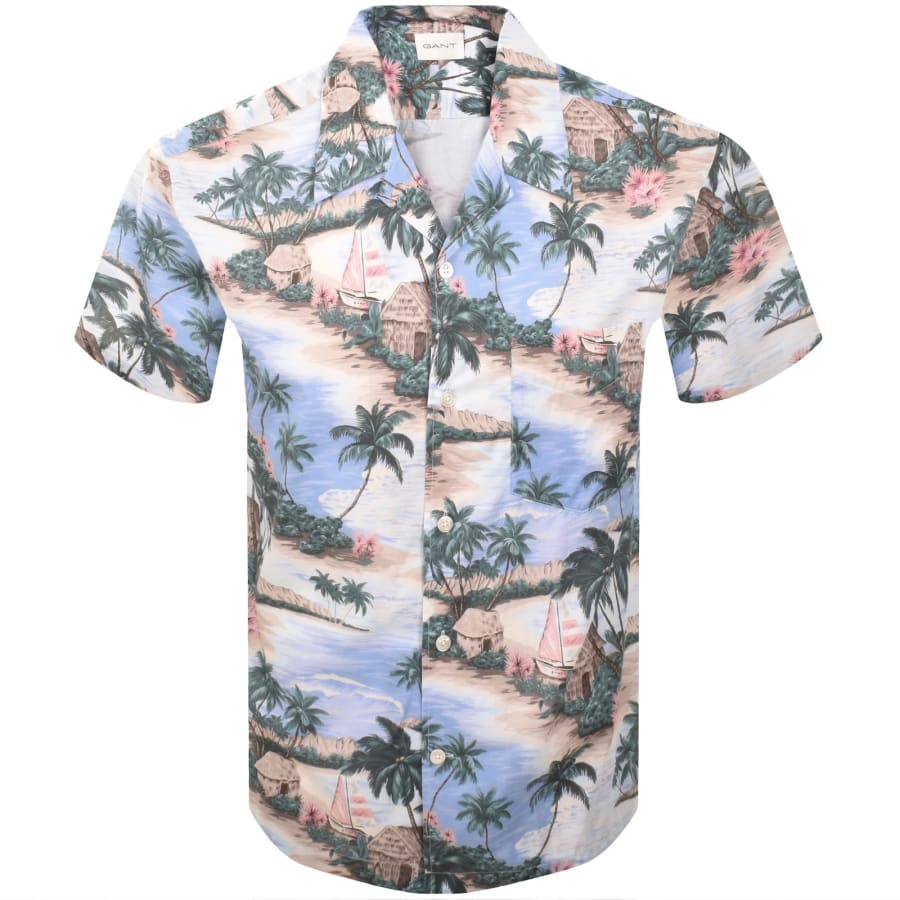 Image number 1 for Gant Island Print Short Sleeve Shirt Blue