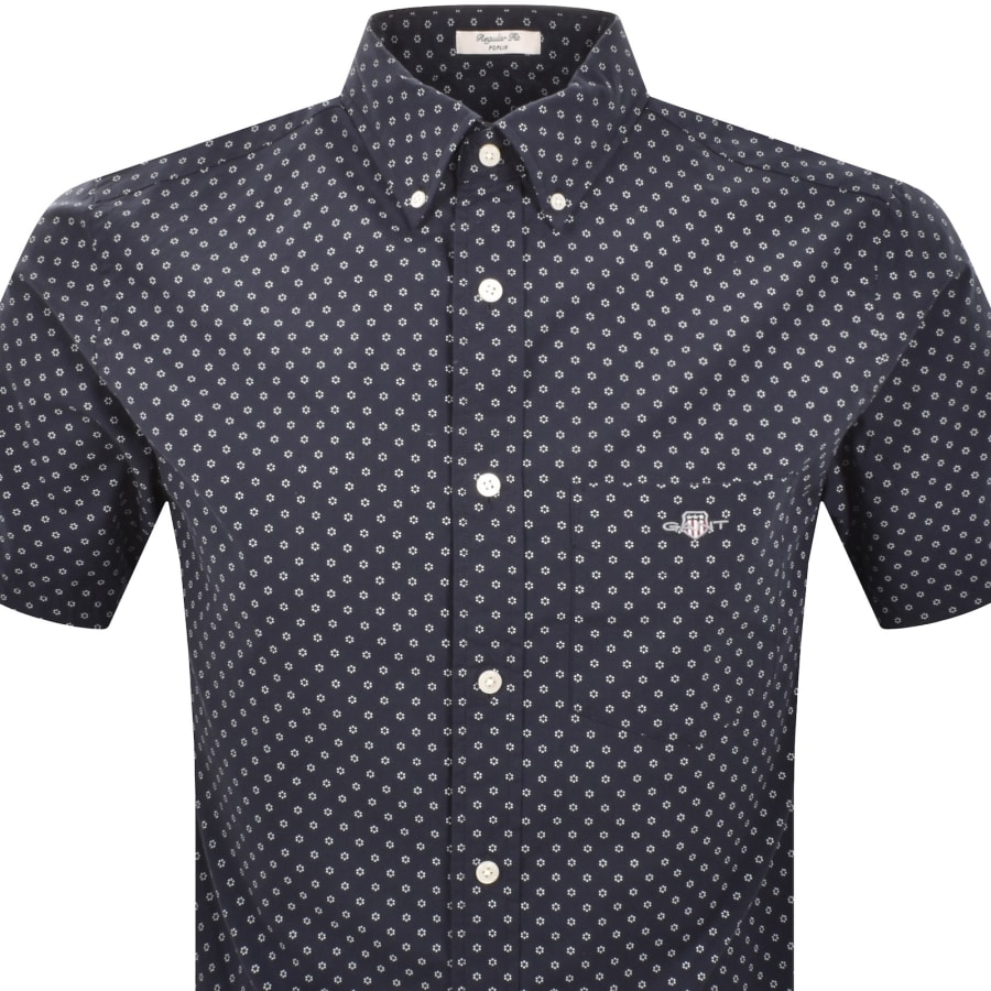 Image number 2 for Gant Micro Print Short Sleeved Shirt Evening Blue