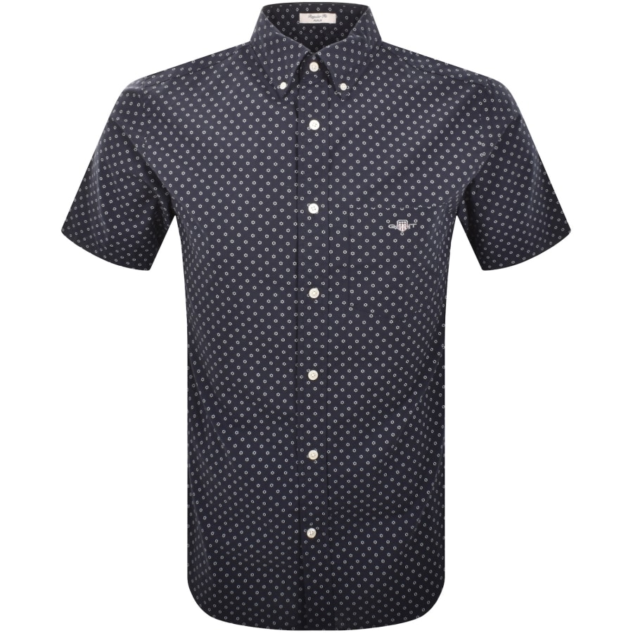 Image number 1 for Gant Micro Print Short Sleeved Shirt Evening Blue