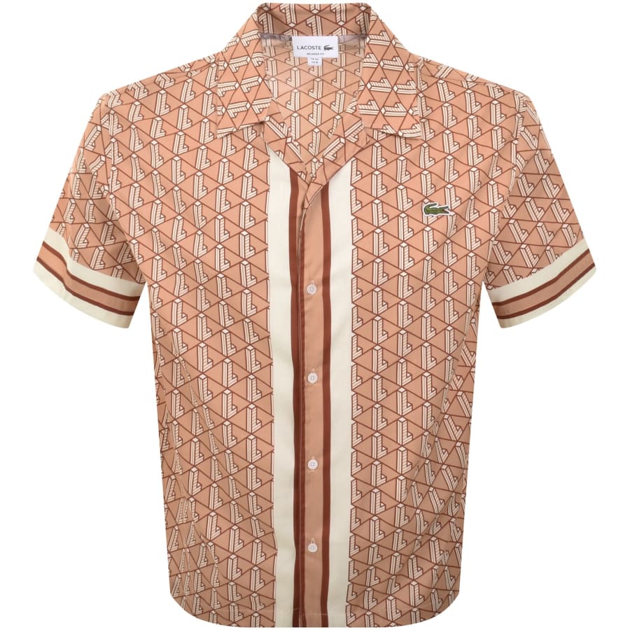 Image number 1 for Lacoste Patterned Short Sleeved Shirt Orange