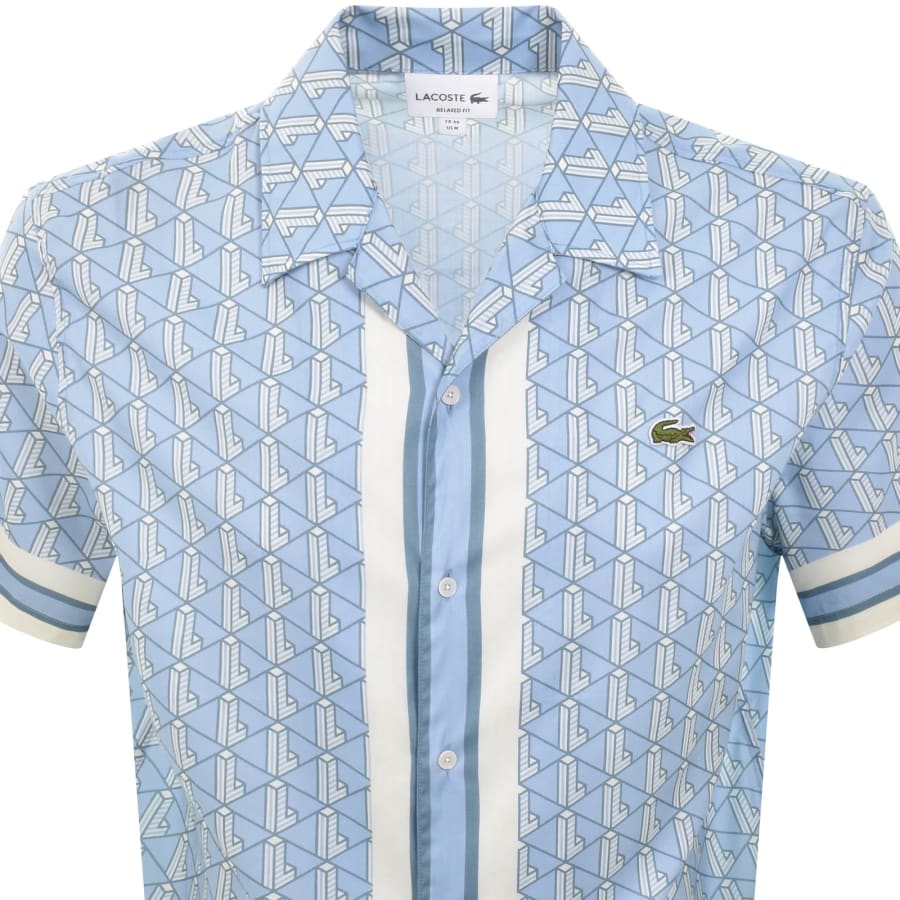 Image number 2 for Lacoste Patterned Short Sleeved Shirt Blue