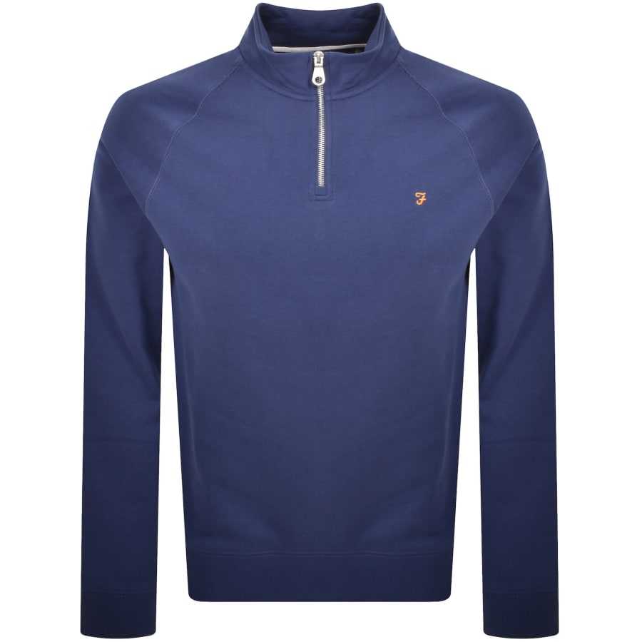 Image number 1 for Farah Jim Quarter Zip Sweatshirt Blue