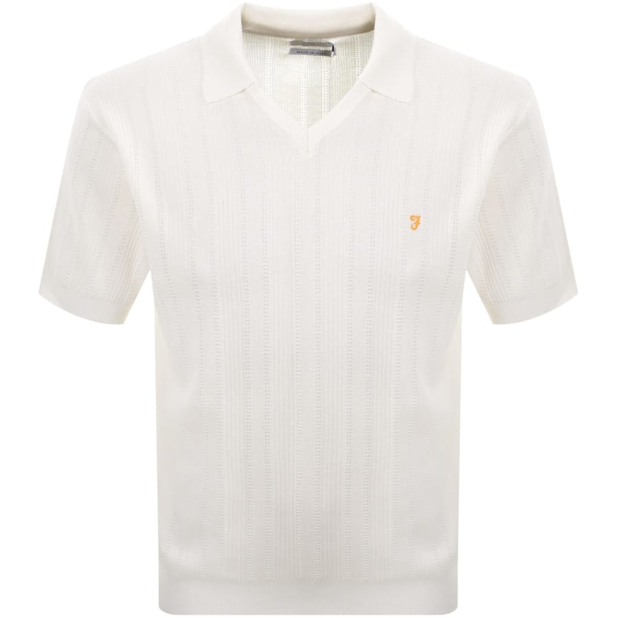 Image number 1 for Farah Woodford Knit Polo T Shirt Ecru