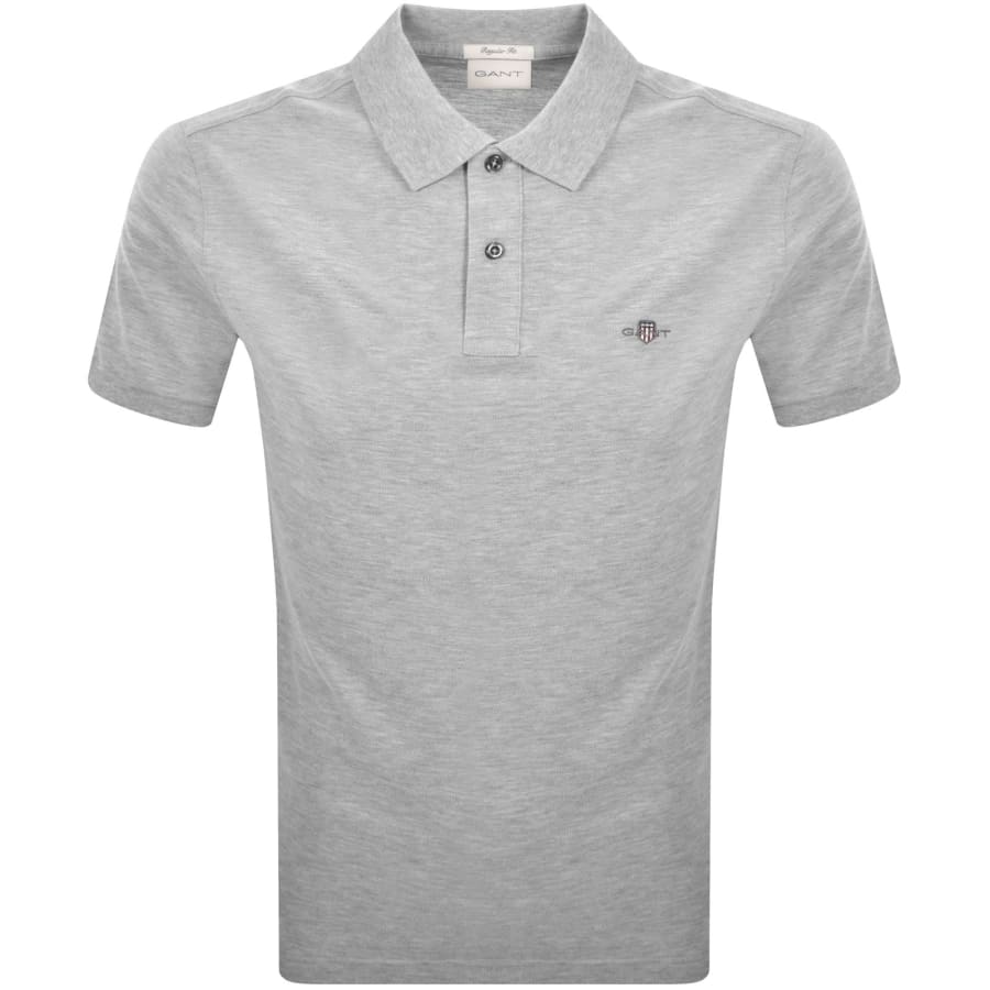 Image number 1 for Gant Regular Fit Shield Pique Polo T Shirt Grey