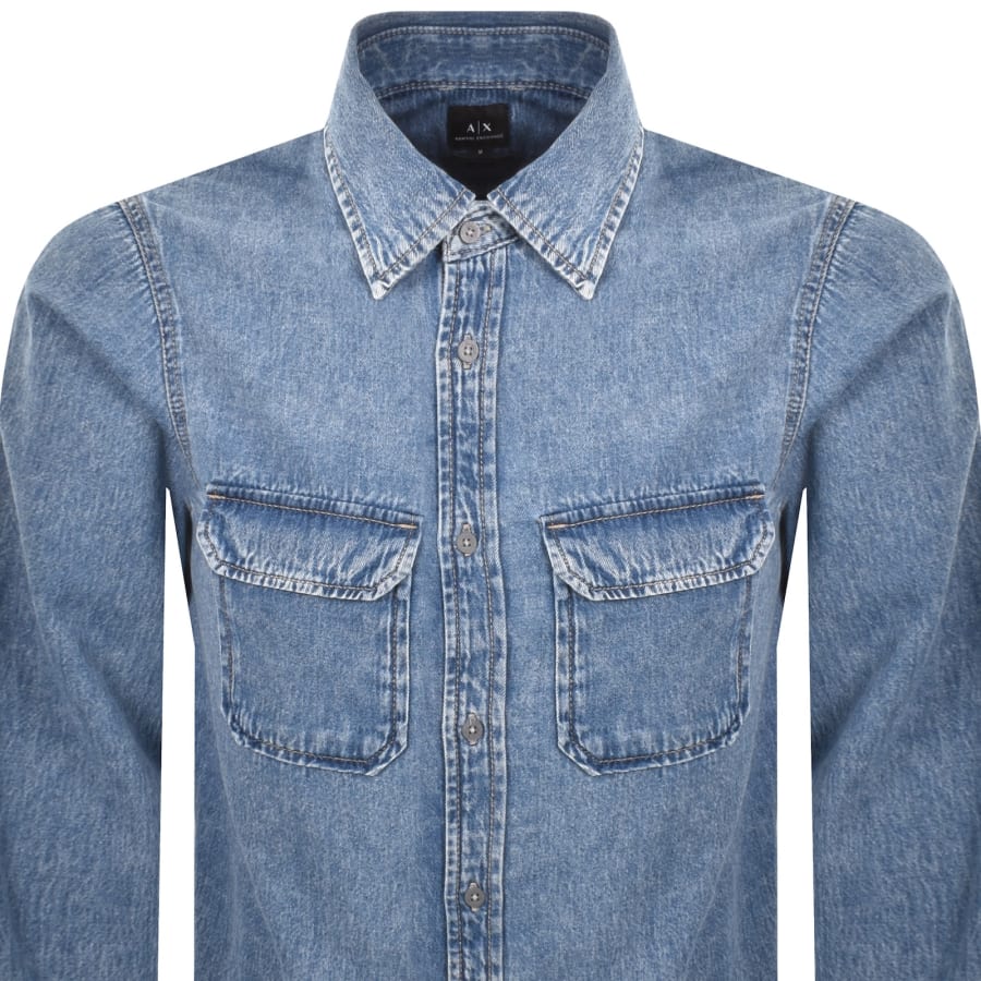 Image number 2 for Armani Exchange Long Sleeved Denim Shirt Blue