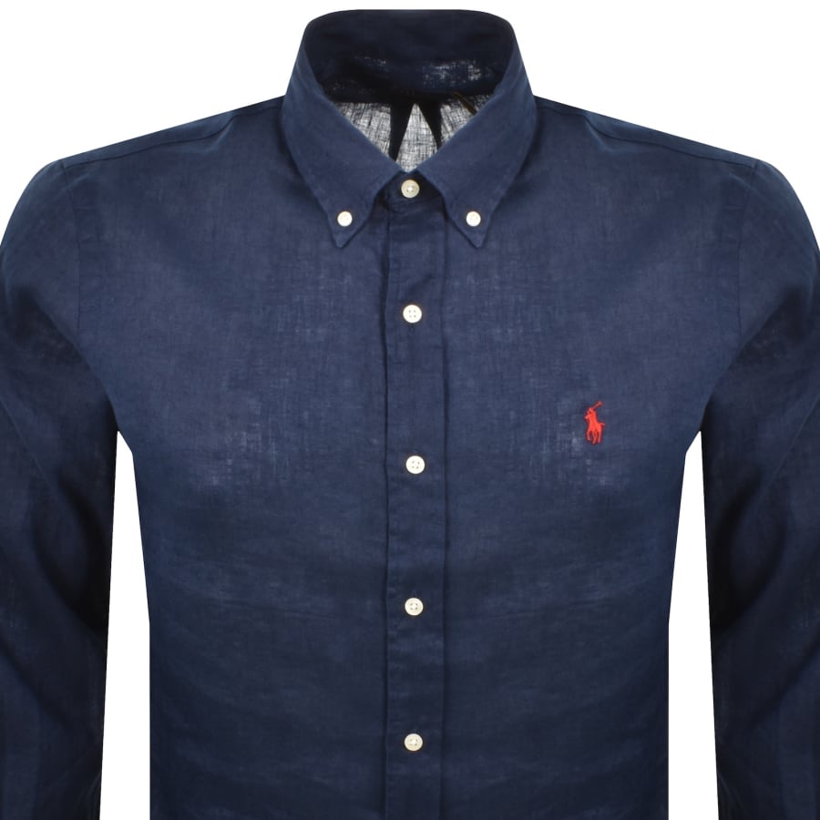 Image number 2 for Ralph Lauren Linen Long Sleeve Shirt Navy