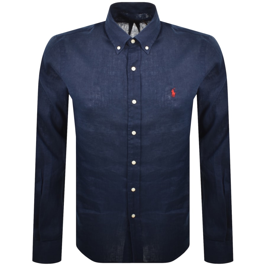 Image number 1 for Ralph Lauren Linen Long Sleeve Shirt Navy