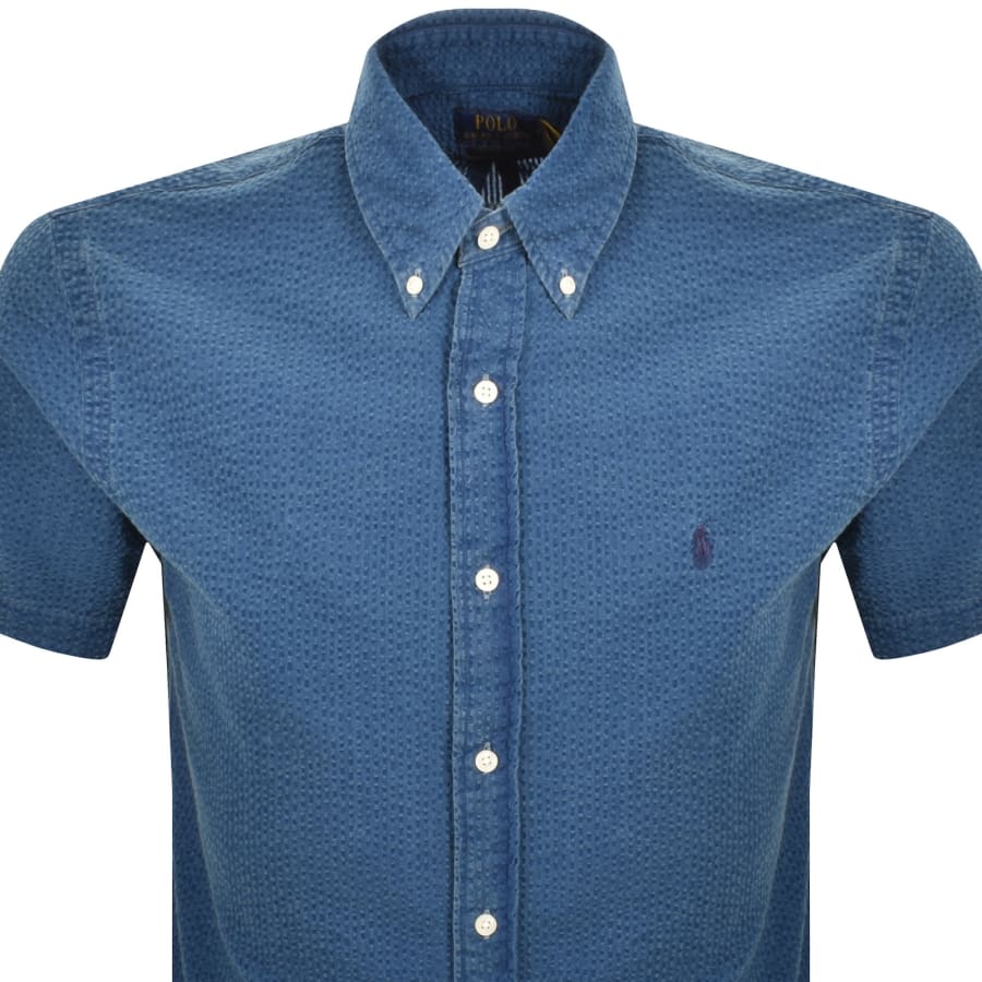 Image number 2 for Ralph Lauren Seersucker Short Sleeve Shirt Blue