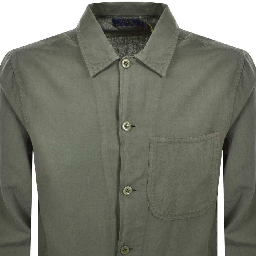 Image number 2 for Ralph Lauren Linen Long Sleeve Shirt Green