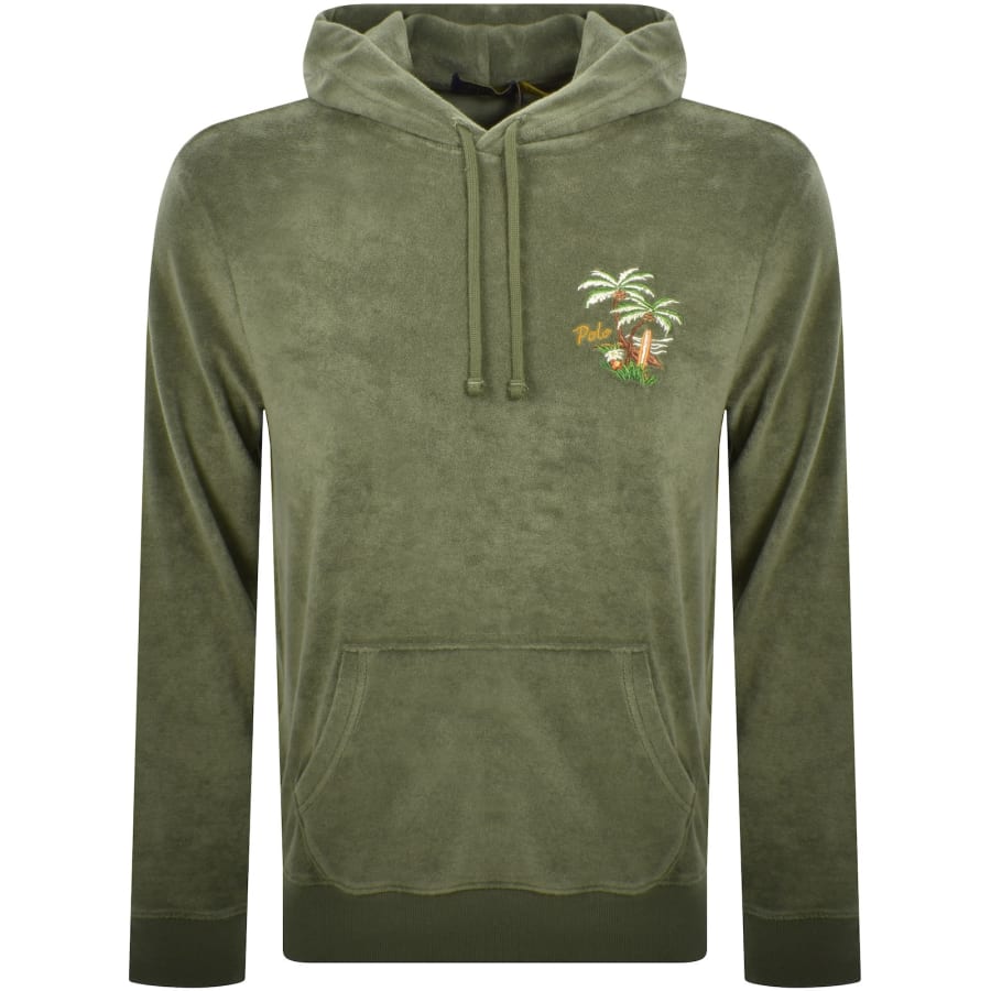 Image number 2 for Ralph Lauren Towelling Hoodie Tree Green