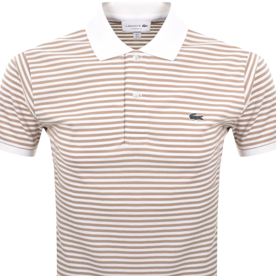 Image number 2 for Lacoste Short Sleeved Stripe Polo T Shirt Beige