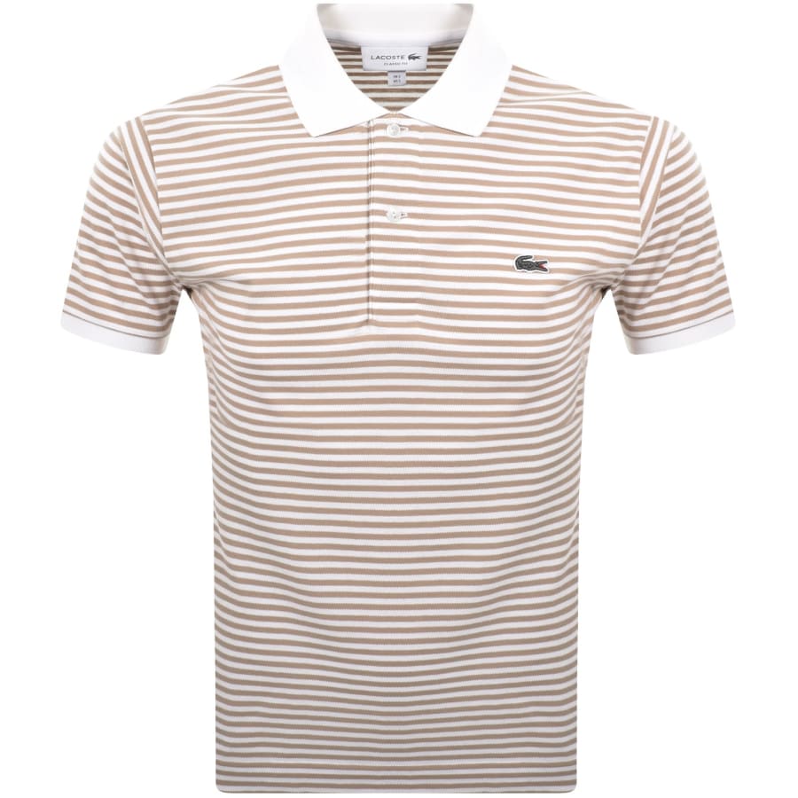 Image number 1 for Lacoste Short Sleeved Stripe Polo T Shirt Beige