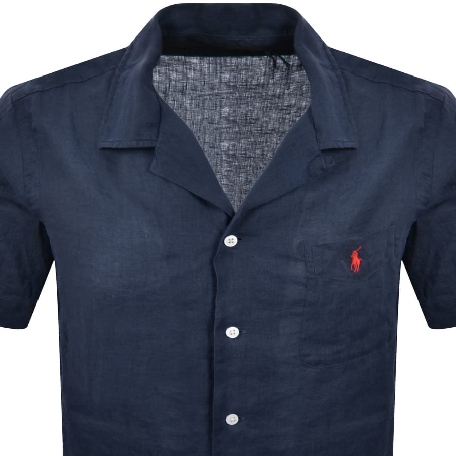 Image number 2 for Ralph Lauren Linen Short Sleeve Shirt Navy