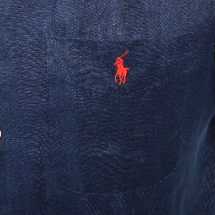 Image number 3 for Ralph Lauren Linen Short Sleeve Shirt Navy